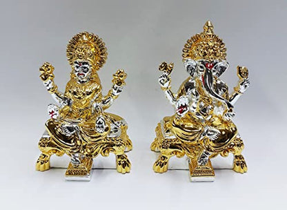 Image 1 of Default Title for the product Gold Art India Peeth Laxmi Ganesha Gold & Silver Plated Two Tone Idol for Home with Gold Plated Coin Laxmi Ganesh Idol for Diwali Pooja Laxmi Ganesh Murti for Gift, Laxmi Ganesh Idol Set, (2.75" Inch)