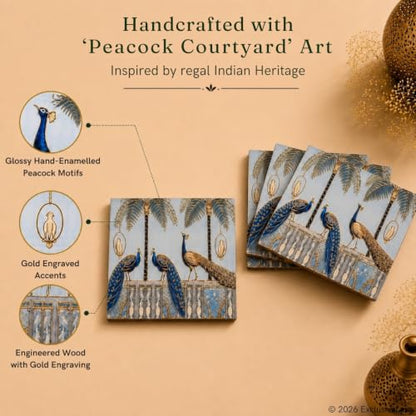 Image 2 of ExclusiveLane Peacock Courtyard Wooden Coaster Set (Set of 4)