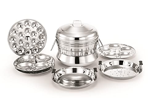 Image 1 of Default Title for the product Alisha Stainless Steel Idli Maker Cooker Set with 3 Idli Plates (13 Idlis), Mini Idli Plate (18 Cavities), Dhokla Plate & Steamer Plate for Momos | Multi Purpose Steamer