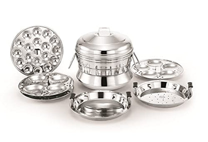Image 1 of Default Title for the product Alisha Stainless Steel Idli Maker Cooker Set with 3 Idli Plates (13 Idlis), Mini Idli Plate (18 Cavities), Dhokla Plate & Steamer Plate for Momos | Multi Purpose Steamer
