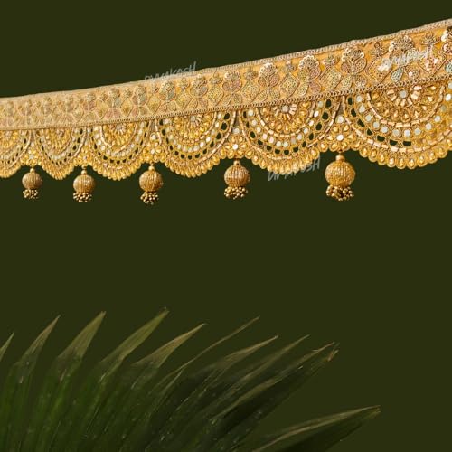 Image 1 of Default Title for the product Divyakosh Handmade Golden Lace Toran/Bandarwal for Home Decoration | Door Hanging for Main Entrance, 94 Cm,Fabric & Artficial Flower