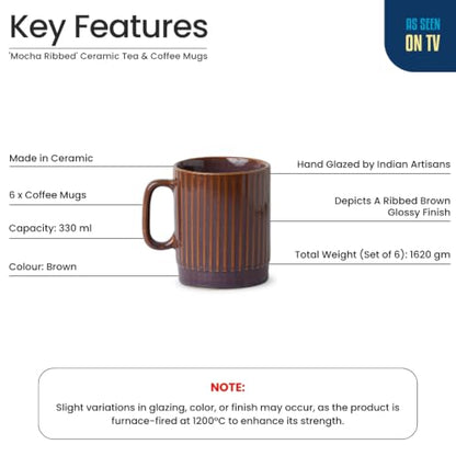 Image 4 of ExclusiveLane Mocha Ribbed Ceramic Coffee Mugs Set of 6 330 ml