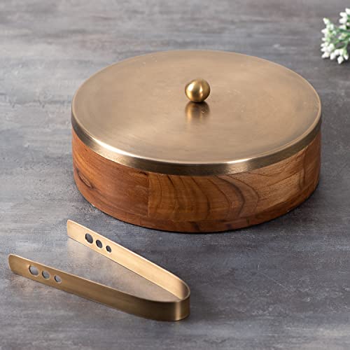 Image 6 of nestroots masala box & Chapati box for kitchen spice box (9 inch Dia, Gold)