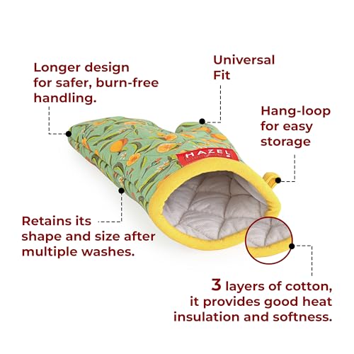 Image 4 of HAZEL Cotton Microwave Oven Gloves Heat Resistant Potholder Mitten Gloves for Baking, Set of 2