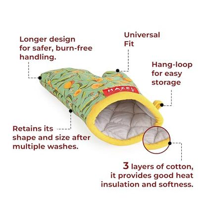 Image 4 of HAZEL Cotton Microwave Oven Gloves Heat Resistant Potholder Mitten Gloves for Baking, Set of 2