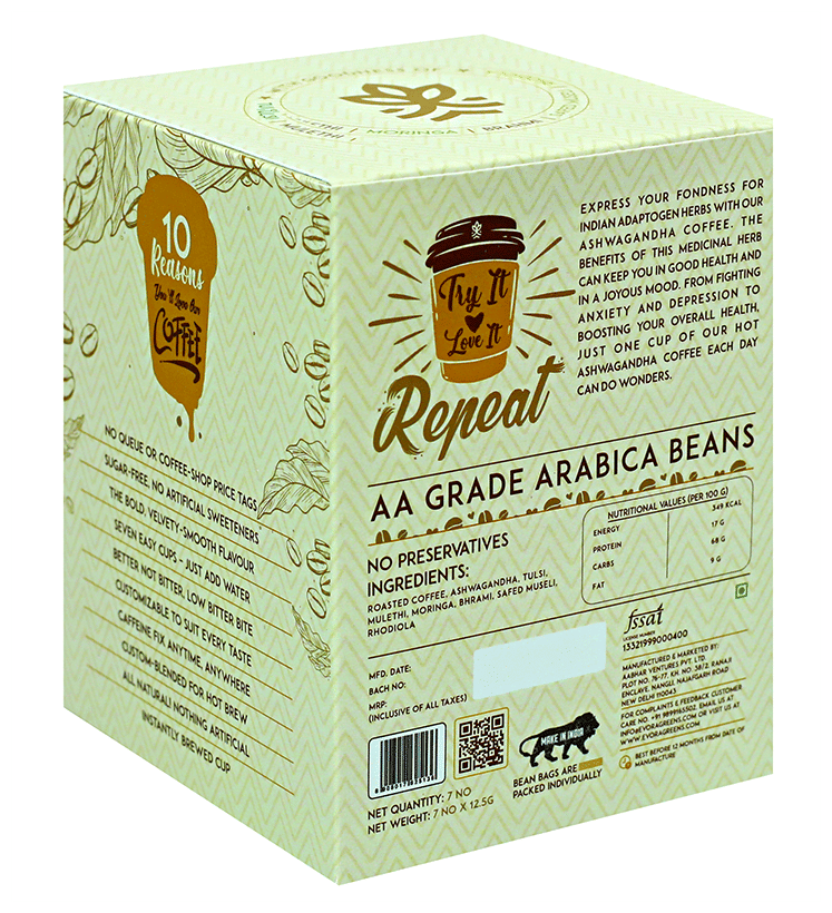 Image 2 of Evora Greens Easy Dip Coffee Bean Bag (12.5gm Each) Ashwagandha