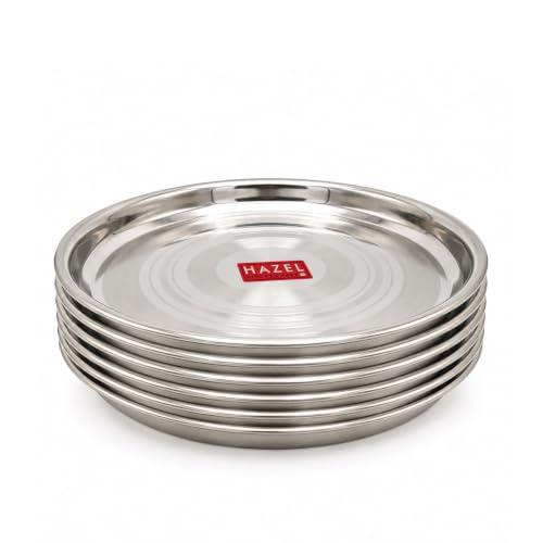 Image 6 of HAZEL Stainless Steel Lunch Plate Set of 6 | 27 cm