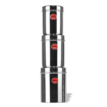 Image 1 of Default Title for the product Sumeet Stainless Steel Vertical CanistersUbha DabbaStorage Containers Set of 3Pcs (No. 12 To No. 14) (1.6 Ltr; 2.2Ltr; 2.9Ltr), Silver