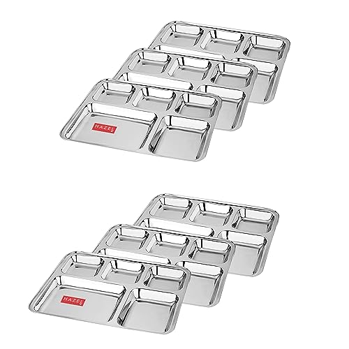 Image 1 of Default Title for the product HAZEL Stainless Steel 5 Compartment Mess Plate Set of 6