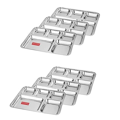 Image 1 of Default Title for the product HAZEL Stainless Steel 5 Compartment Mess Plate Set of 6