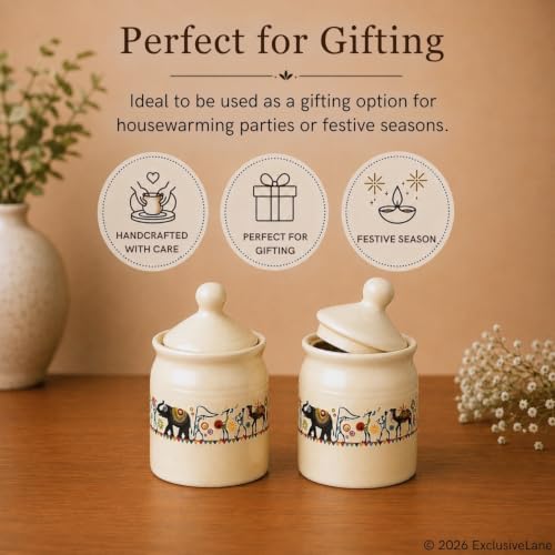 Image 5 of ExclusiveLane Elephant Motif Ceramic Pickle Jars with Lid Set of 2 540 ml