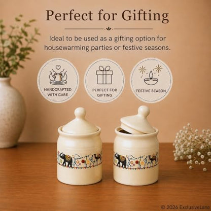 Image 5 of ExclusiveLane Elephant Motif Ceramic Pickle Jars with Lid Set of 2 540 ml