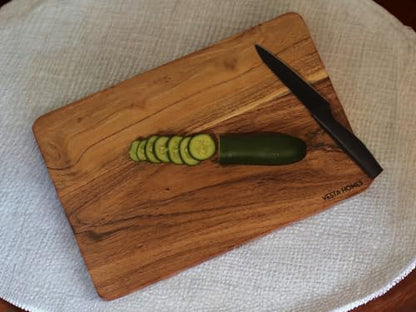 Image 3 of Vesta Homes Wooden Chopping Board, Cutting Board, Serving Board, Charcuterie, and Cheese Board for Kitchen | Natural Acacia Wood | 38x25x1.5 cm | Handcrafted in India