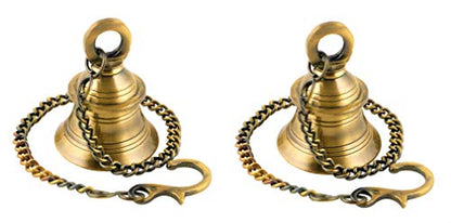 Image 2 of 4 Inch / Pack of 2 for the product Uapan Brass Decorative Wall Hanging Bell With Chain & Hook