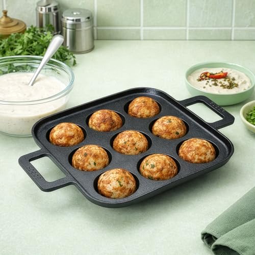 Image 1 of Square Paniyaram Pan / 9 Cavity for the product EUGOR Super Smooth Cast Iron Square Paniyaram Pan, 9 Cavity