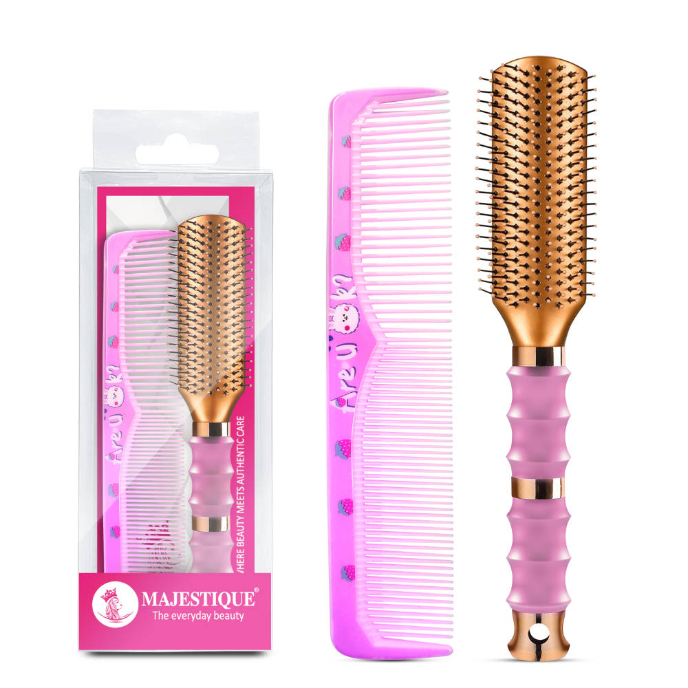 Image 1 of 2pcs for the product Majestique Premium Flat Hair Brush With Wide Tooth Comb (Set of 2)