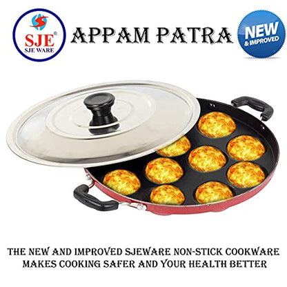 Image 3 of SJE WARE Non Stick Appam Patra 12 Cavity with Stainless Steel Lid and Silicon Brush