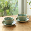 Image 1 of Default Title for the product ExclusiveLane Sage Serenity Hand Glazed Porcelain Tea Cups Set of 2 with Saucer 280 ML