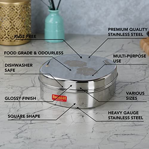 Image 3 of Sumeet Stainless Steel Designer Square Storage Containers Box Set of 2, 600ml