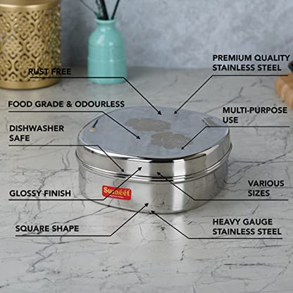 Image 3 of Sumeet Stainless Steel Designer Square Storage Containers Box Set of 2, 600ml