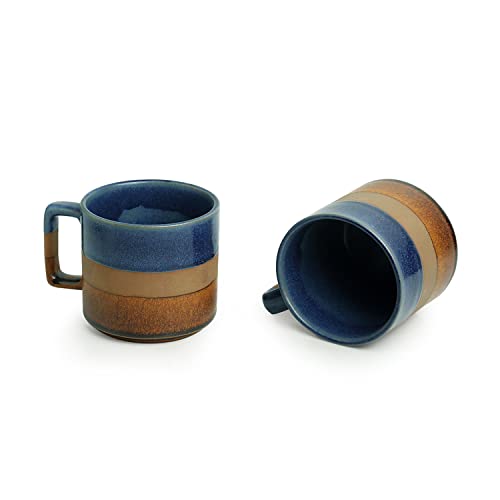 Image 3 of ExclusiveLane Caramel Blues Hand Glazed Studio Pottery Ceramic Tea Mugs Set of 2 360 ML