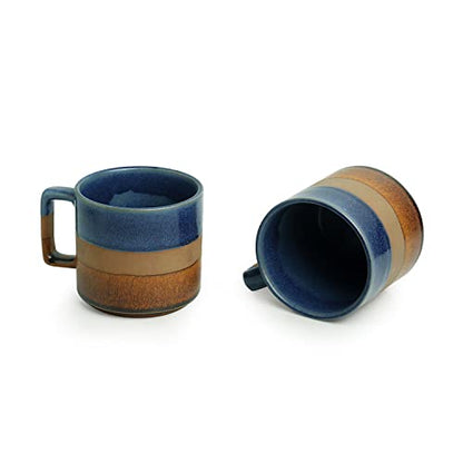 Image 3 of ExclusiveLane Caramel Blues Hand Glazed Studio Pottery Ceramic Tea Mugs Set of 2 360 ML