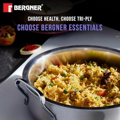 Image 7 of BERGNER BE Essentials TriPro Tri-Ply 7 Pcs Cookware Set of Rice Handi 24cm (5.5 L) with Lid, Biryani Handi 28cm (6.4 L) with Lid, Sautepan 22cm (2 L), Coffee Warmer 12cm (800ml), Tadkapan 10cm (300ml)