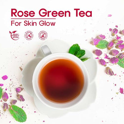 Image 3 of Teaaza Rose Green Tea Bags | 25 Pieces | For Glowing Skin | Made with 100% Whole Leaf & Natural Rose Petals