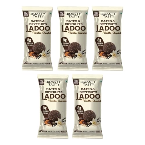 Image 1 of Default Title for the product Roasty Tasty Dates & Dryfruit Ladoo Vanilla Chocolate | 40g x 5 Packs (200g)