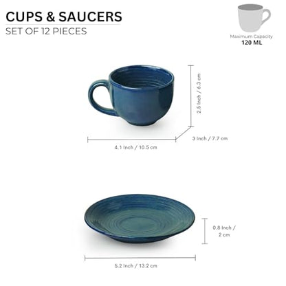 Image 6 of ExclusiveLane Ocean Ripples Ceramic Tea Cup and Saucer Set of 6 120 ml