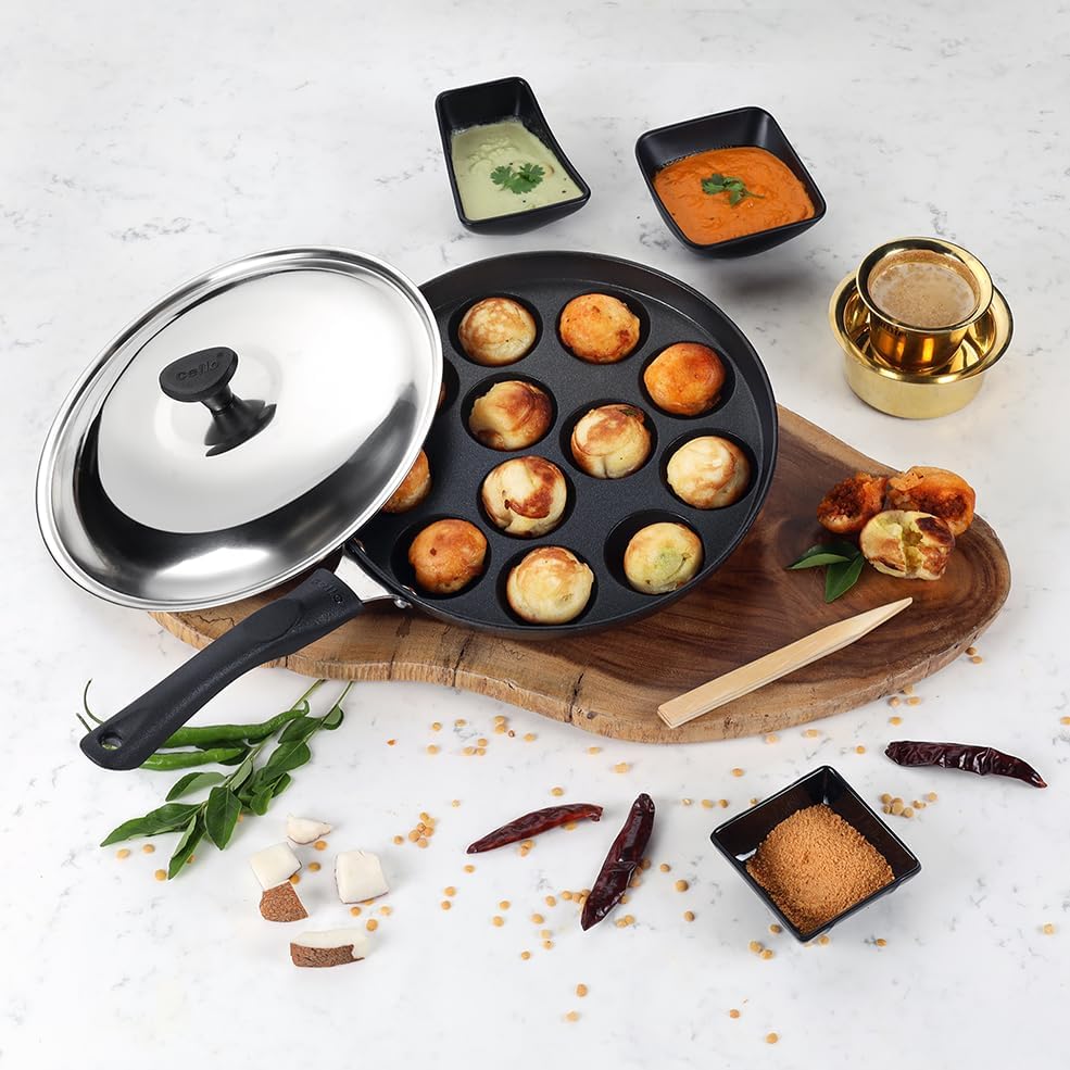 Image 5 of HOMESTED 12 Cavity Appam Patra Pan Non-Stick Paniyaram Pan with Ergonomic Handle Pack of 1