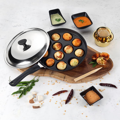 Image 5 of HOMESTED 12 Cavity Appam Patra Pan Non-Stick Paniyaram Pan with Ergonomic Handle Pack of 1