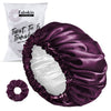 Image 1 of Set Of 2 / Pack of 1 for the product Fabskin Luxury Satin Silk Hair Bonnet Cap For Sleeping With Satin Scrunchie - Wine Color