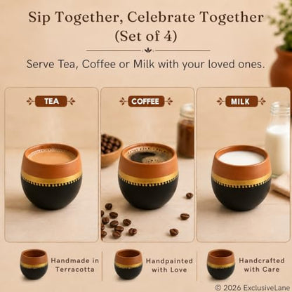 Image 4 of ExclusiveLane Hand-Painted 'Terra-Sips' Kullads in Earthen Terracotta (Set of 4) - 165 Ml