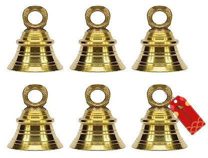 Image 1 of 2 Inch / Pack of 6 for the product Uapan Brass Hanging Bell For Festival Home Decoration With J Hock