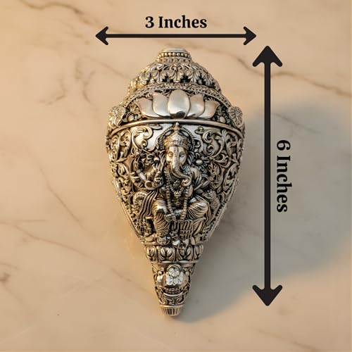 Image 2 of Dev Aastha 999 Pure Silver Plated Ganesh Shankh 8 Inch