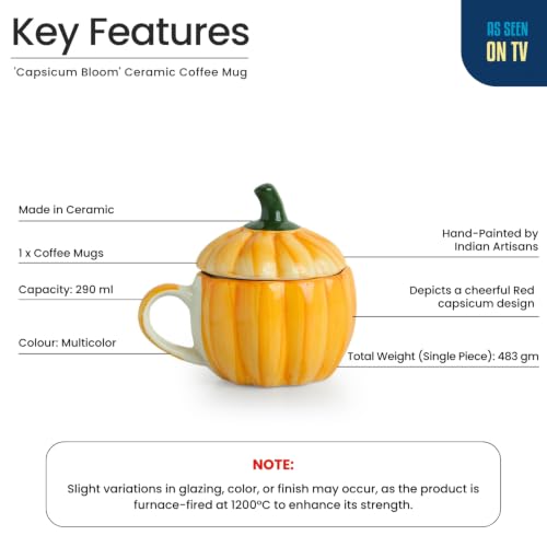 Image 4 of ExclusiveLane Capsicum Bloom Ceramic Coffee Mug with Lid Set of 2 (290 ml)