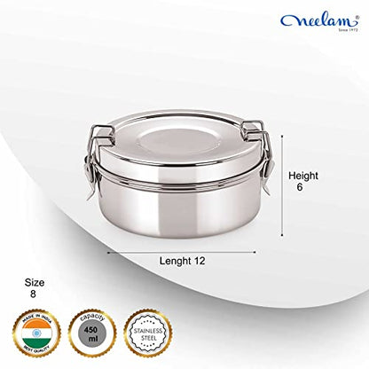 Image 2 of neelam Stainless Steel Round Double Decker Lunch Box-450 ml