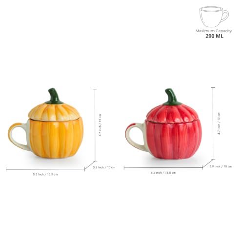 Image 6 of ExclusiveLane Capsicum Bloom Ceramic Coffee Mug with Lid Set of 2 (290 ml)