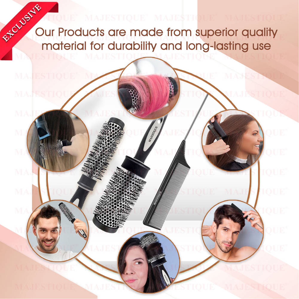 Image 6 of Majestique Blow Dry Hair Roller Brushes And Tail Comb - Set Of 3