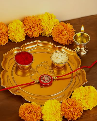 Image 1 of Default Title for the product ALCU Pooja Thali for Diwali & Navratri Lotus Design Embose Decorative Puja Plate Golden