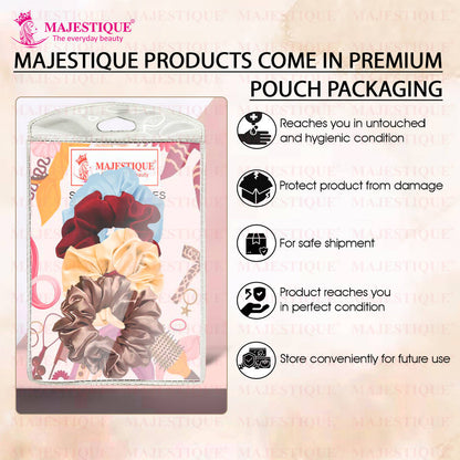 Image 6 of Majestique Satin Silk Scrunchies Ponytail Holder Hair Accessories Hair Ties - 4 Pcs (Multicolor)