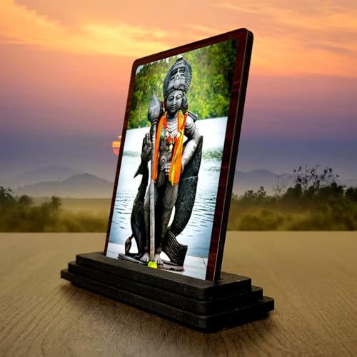 Image 3 of HD Printed Hanuman Statue Wooden Idol 4x5 Inch Classic Devotional Spiritual Showpiece