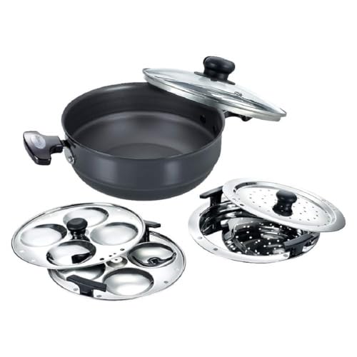 Image 1 of Default Title for the product Prestige Aluminium Multi-Kadhai 22 Cm, Black & Silver, 2.5 Litre