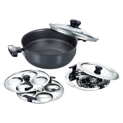 Image 1 of Default Title for the product Prestige Aluminium Multi-Kadhai 22 Cm, Black & Silver, 2.5 Litre
