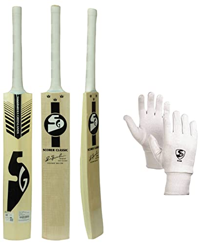 Image 1 of Cricket Bat + gloves for the product SG Scorer Classic Kashmir Willow Cricket Bat (Size: Short Handle,Leather Ball)