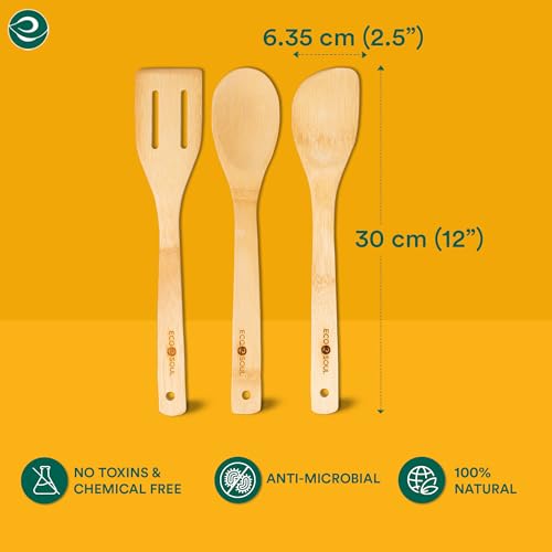 Image 2 of ECO SOUL Bamboo Wooden Spatula Set of 3, Ladle & Turner for Cooking