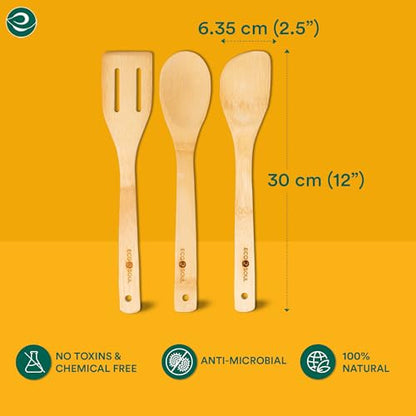 Image 2 of ECO SOUL Bamboo Wooden Spatula Set of 3, Ladle & Turner for Cooking