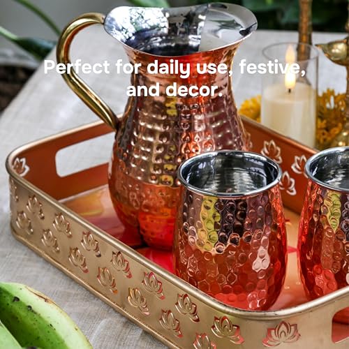 Image 6 of ALCU Serving Tray with Lotus Design, Iron Decorative Gold Finish Metal Tray (Rectangular Lotus Tray)