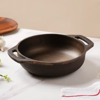 Image 7 of Nestasia Cast Iron Flat Base Kadai with Handles (9-inch)